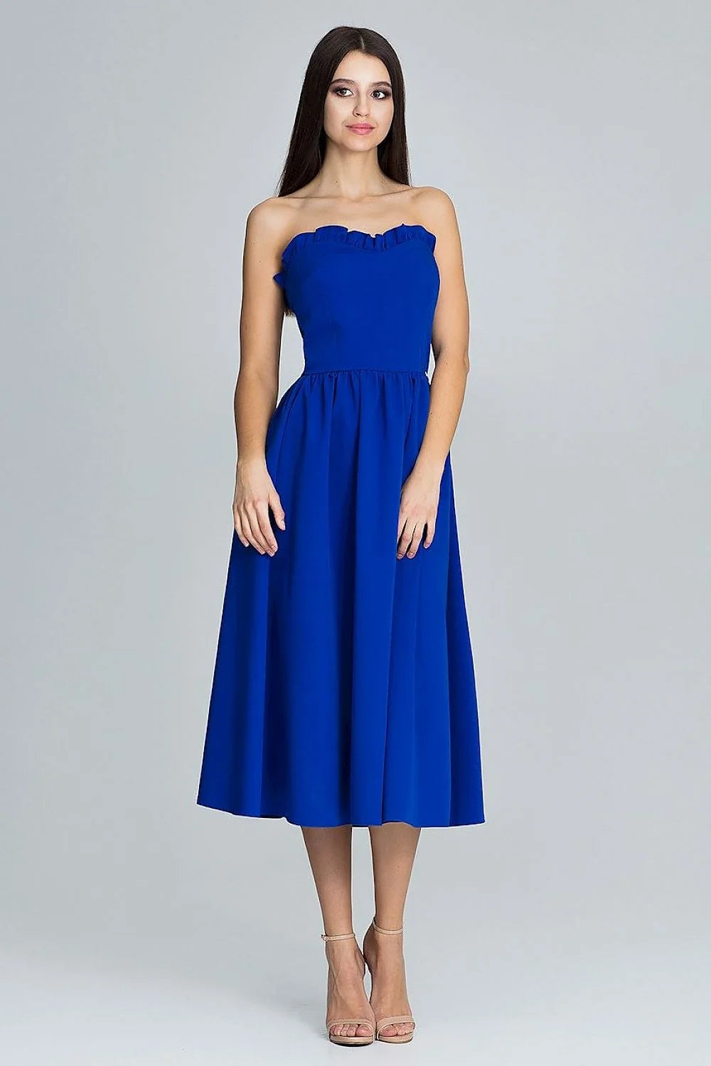 Robe mi-longue en polyester élégante bleu roi sans bretelles chic pour soirée spéciale femmes