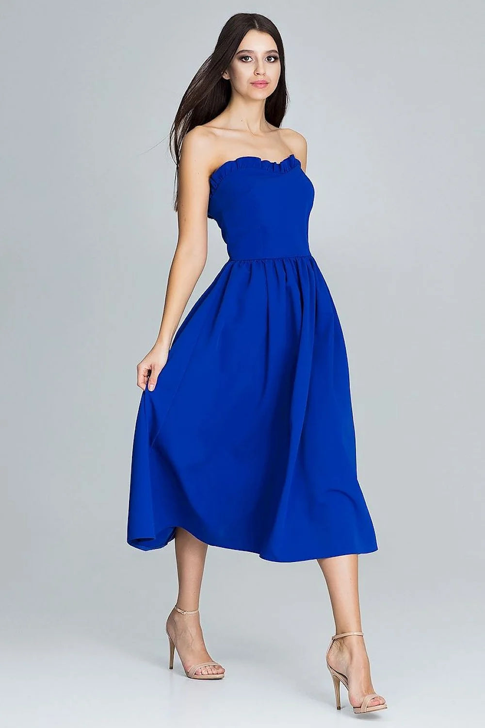 Robe mi-longue en polyester élégante bleu roi sans bretelles chic pour soirée spéciale femmes