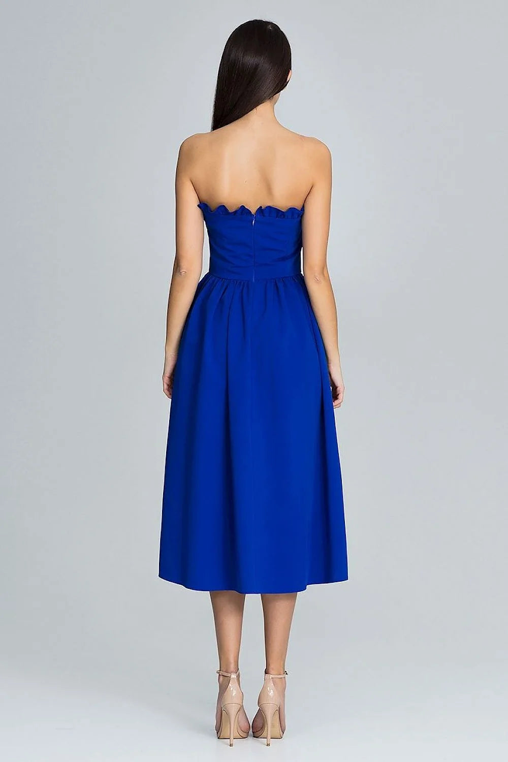 Robe mi-longue en polyester élégante bleu roi sans bretelles chic pour soirée spéciale femmes