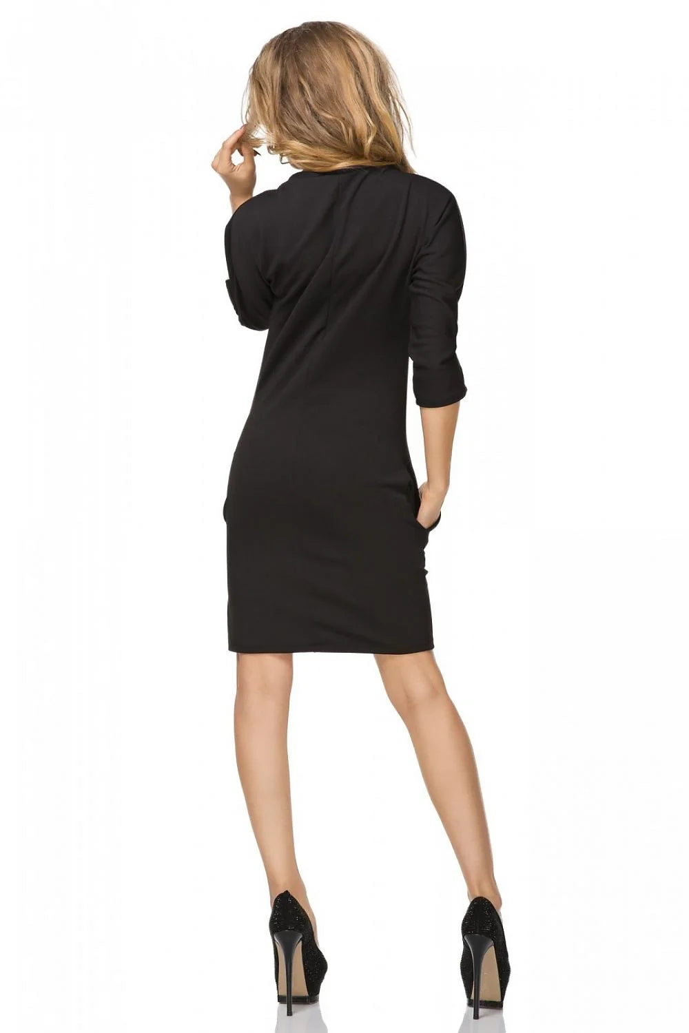 Robe noire coton décontractée élégante manches longues poches parfaites pour sorties bureau style casual
