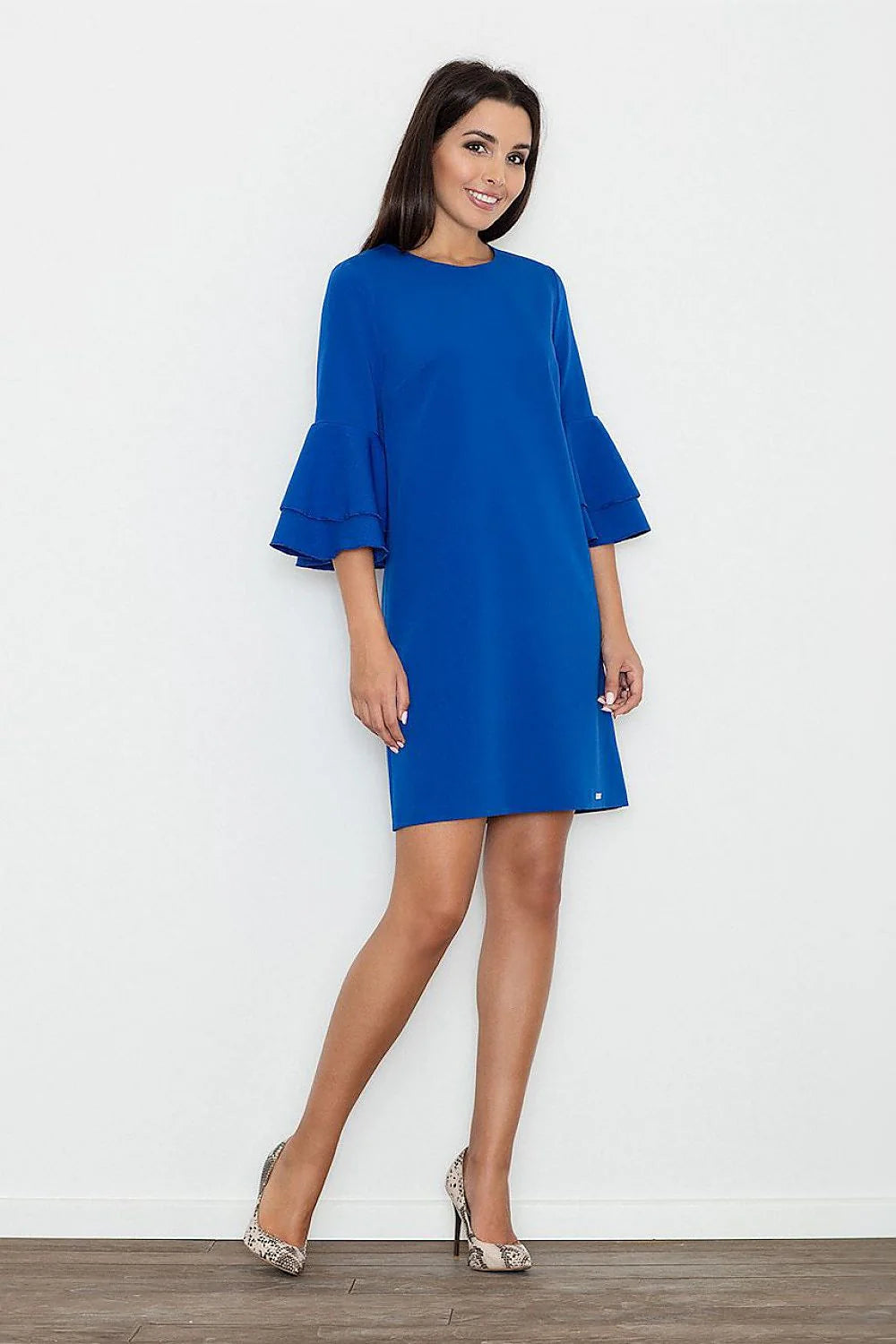 Robe noire élégante polyester manches volants coupe ample chic pour journée bureau ou soirée