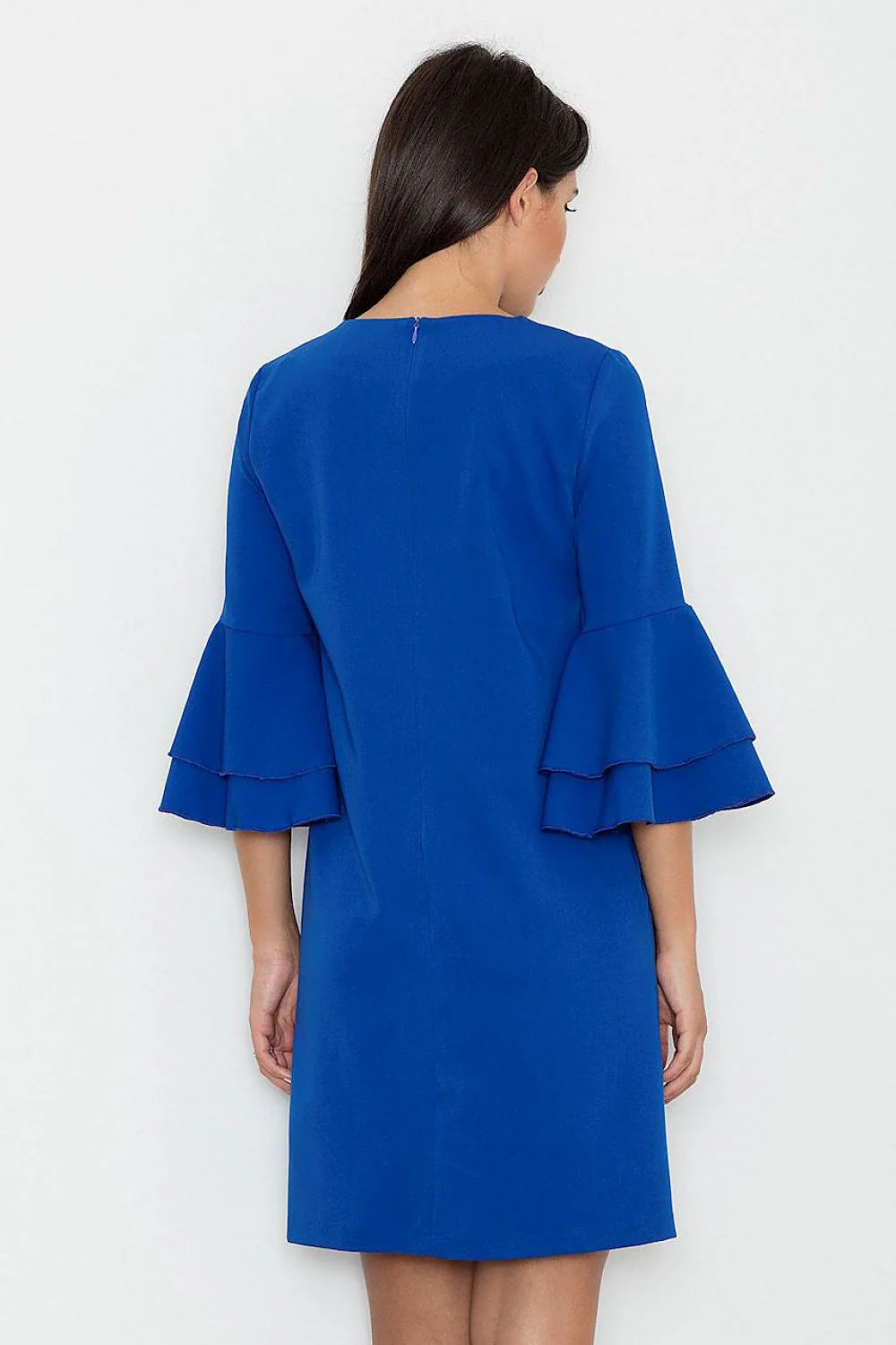 Robe noire élégante polyester manches volants coupe ample chic pour journée bureau ou soirée