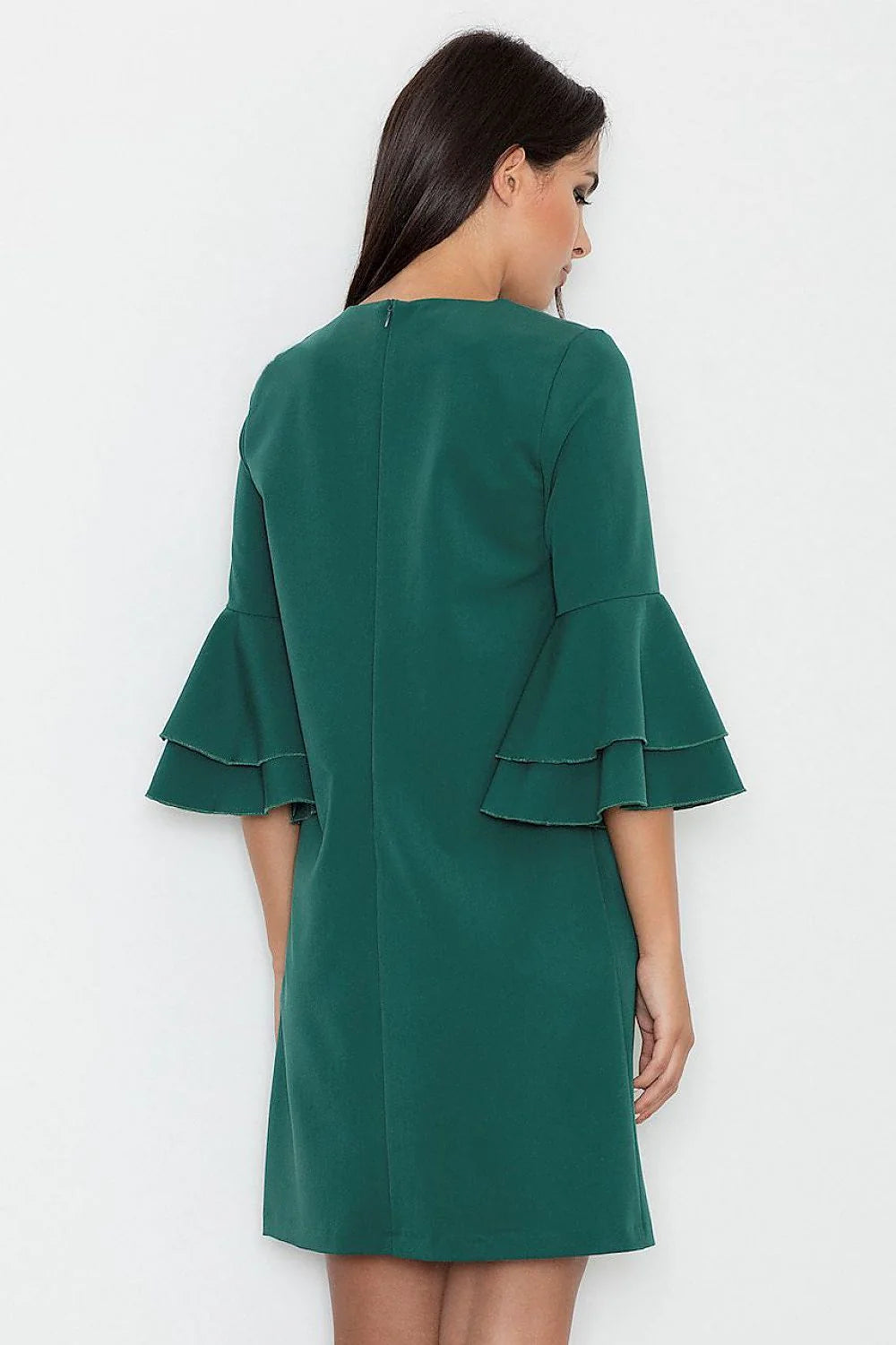 Robe noire élégante polyester manches volants coupe ample chic pour journée bureau ou soirée