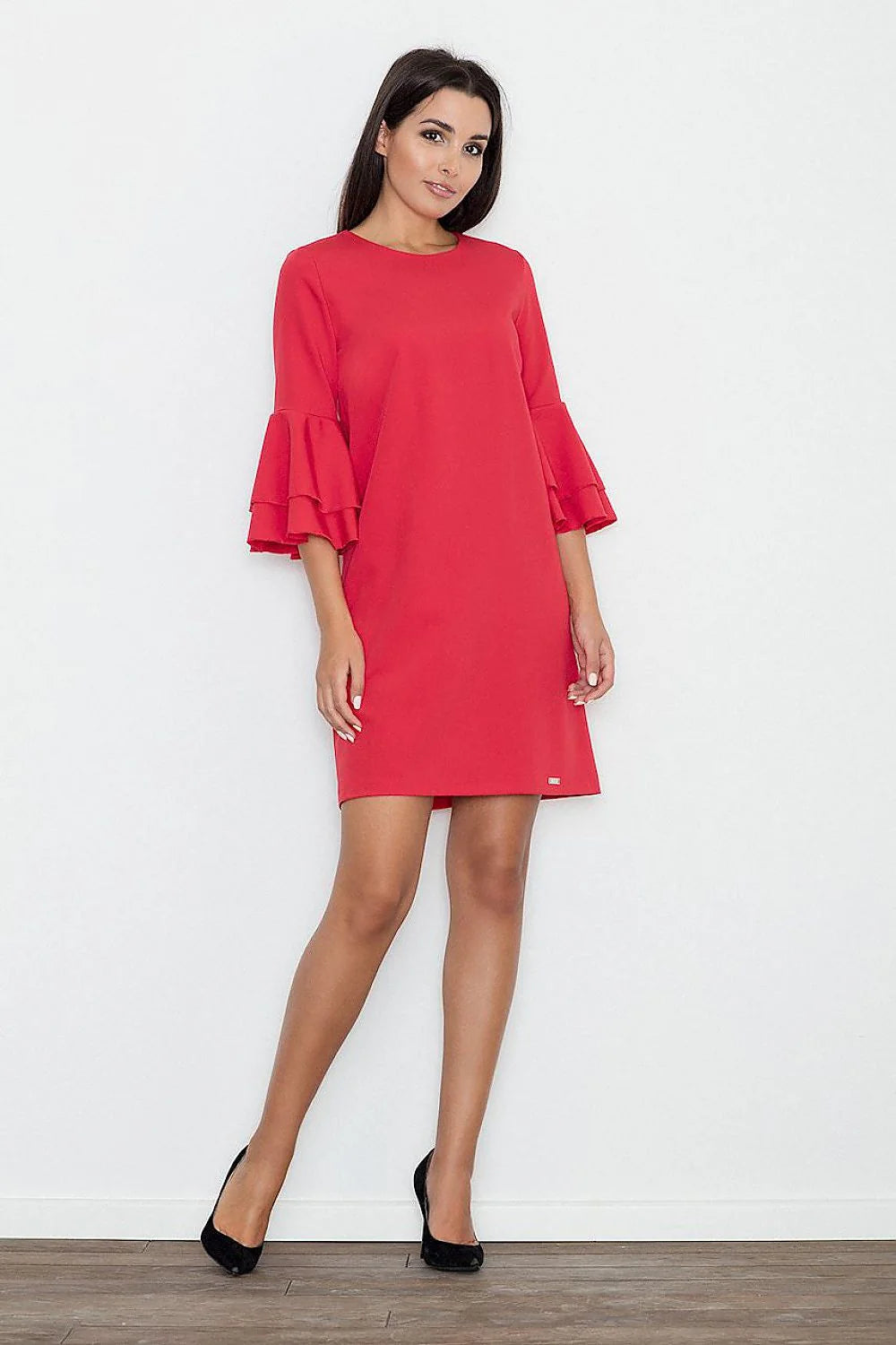 Robe noire élégante polyester manches volants coupe ample chic pour journée bureau ou soirée