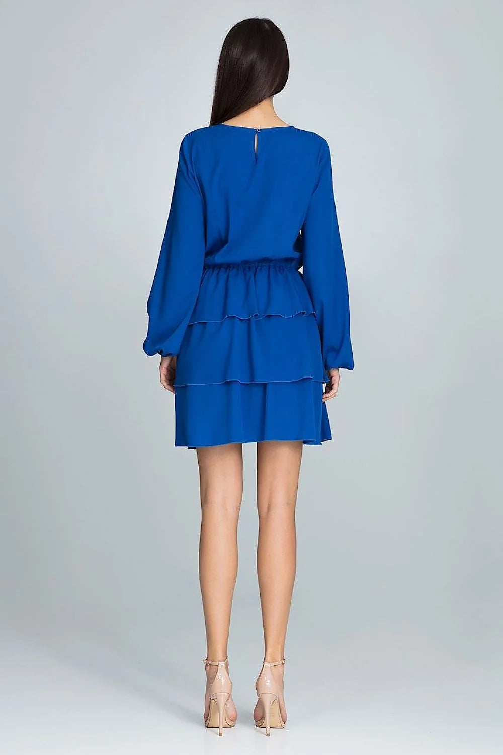 Robe noire polyester chic manches longues volants élégante féminine cocktail soirée mode femme
