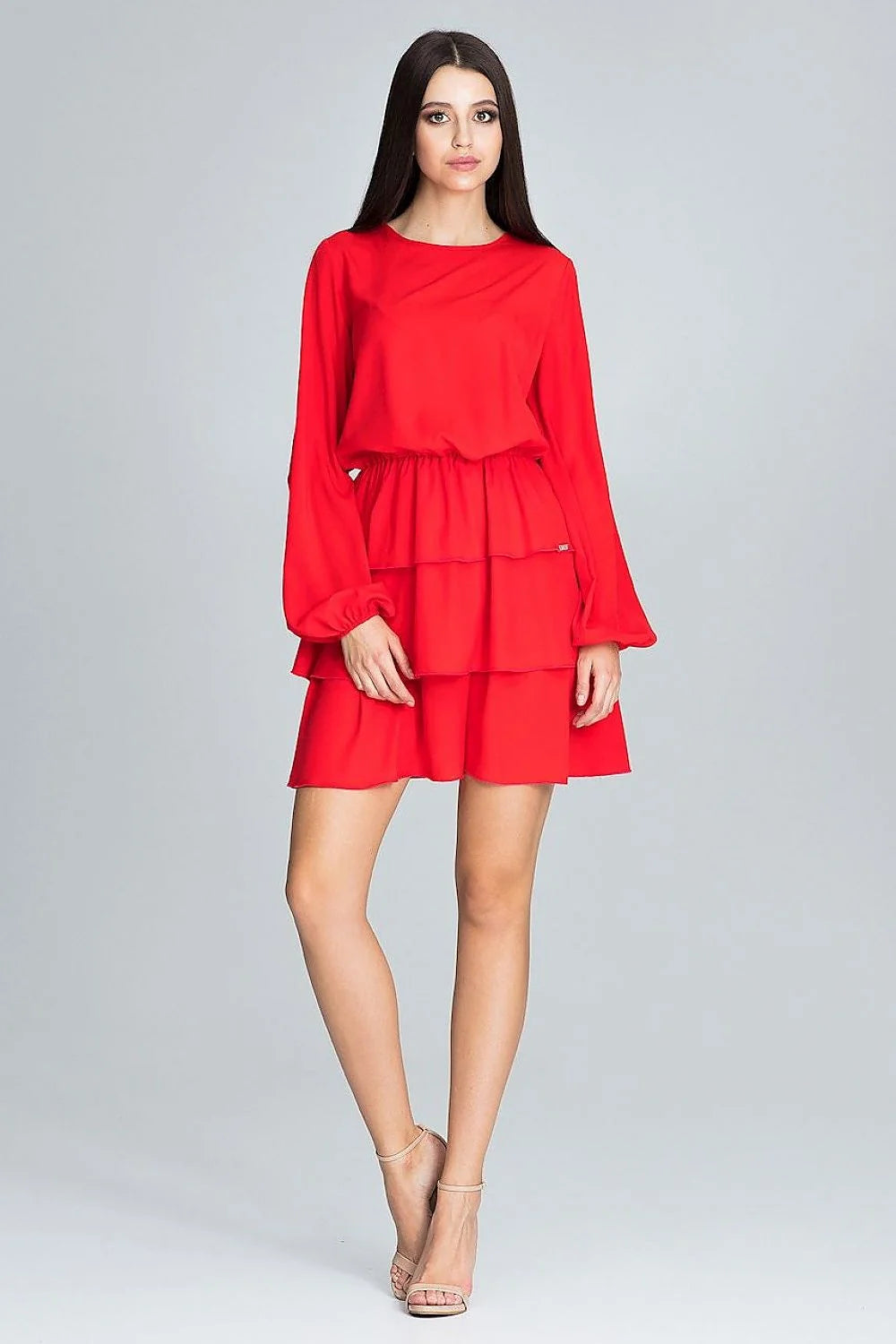 Robe noire polyester chic manches longues volants élégante féminine cocktail soirée mode femme