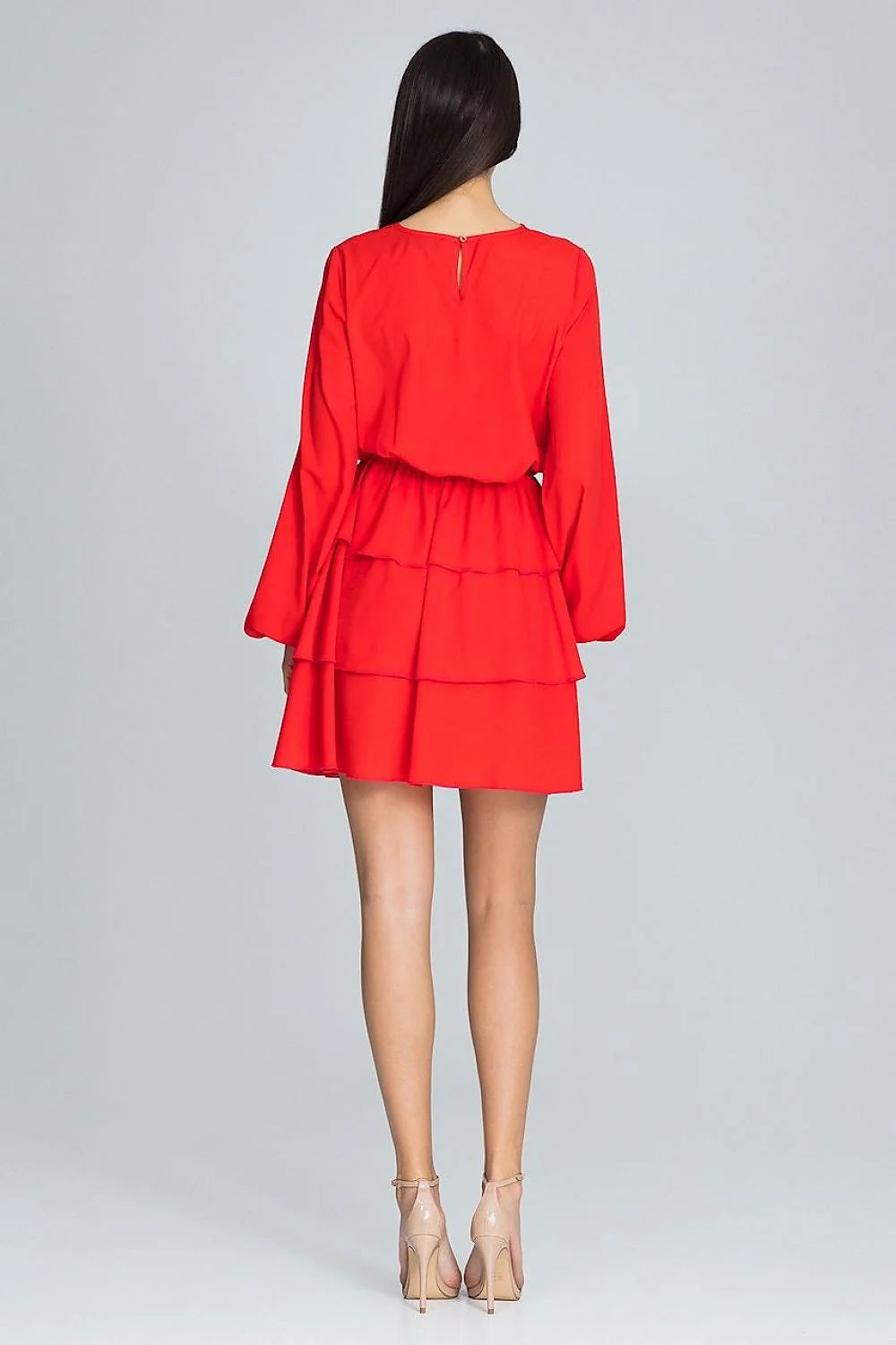 Robe noire polyester chic manches longues volants élégante féminine cocktail soirée mode femme