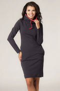 Robe pull en coton noir col roulé manches longues casual pour l'automne hiver confort