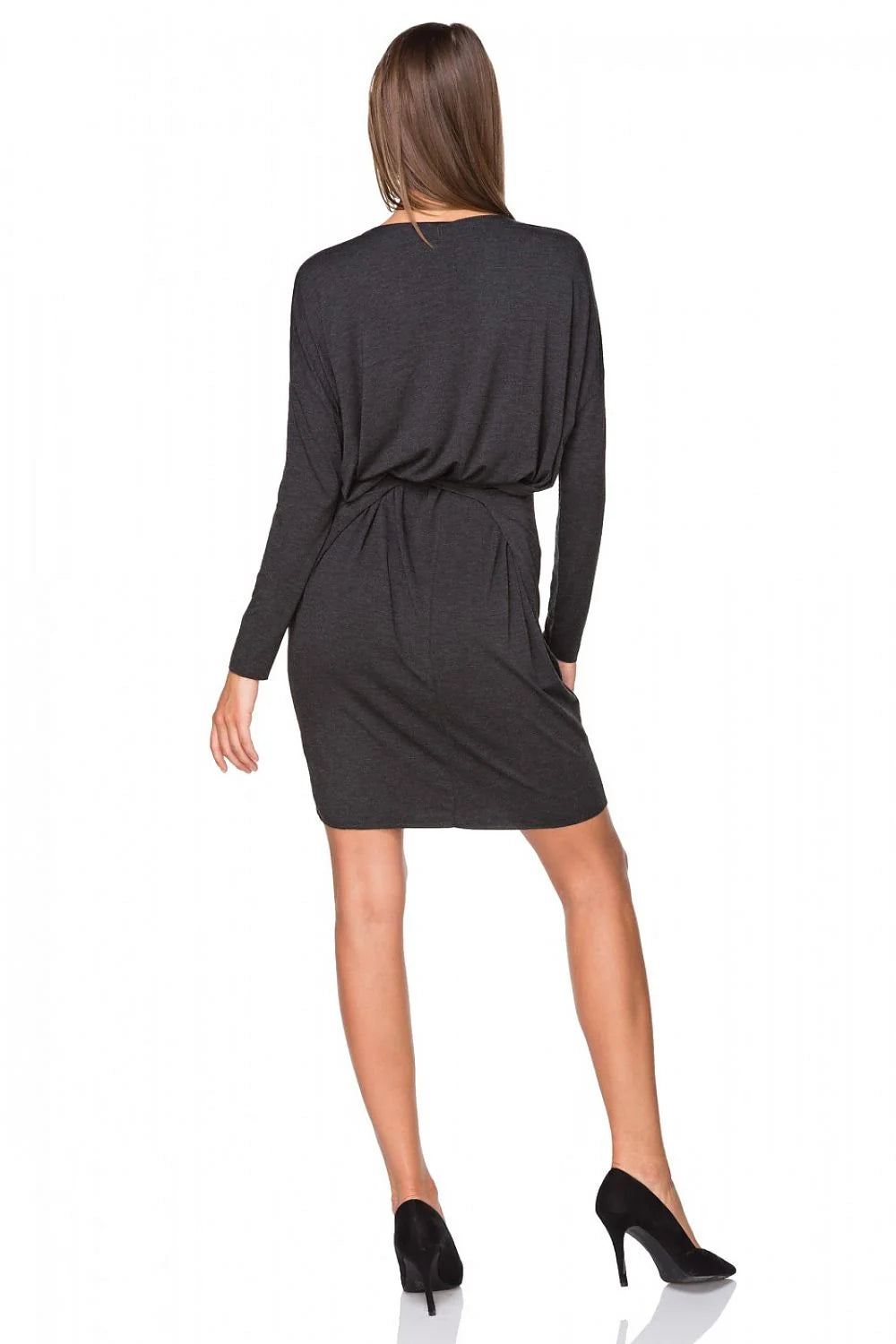 Robe pull gris anthracite en tricot style décontracté avec ceinture pour femmes modernes automne-hiver