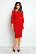 Robe rouge élégante polyester manches longues coupe crayon chic pour soirée ou bureau féminine