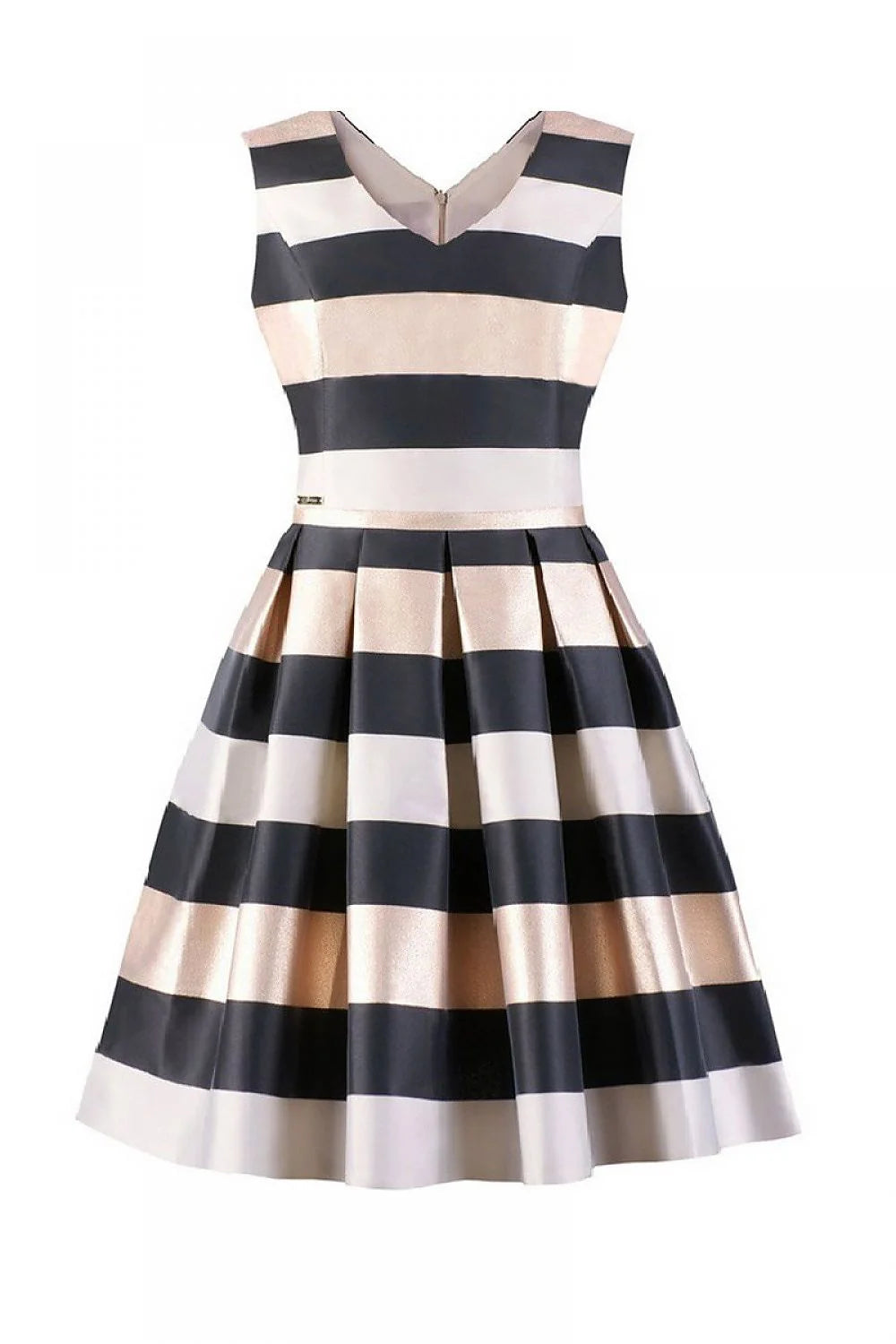 Robe satinée rayée sans manches chic élégante pour soirées glamour avec col en V évasée