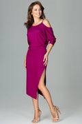 Robe soirée polyester moderne chic magenta manches ouvertes fente élégante silhouette occasions spéciales femme