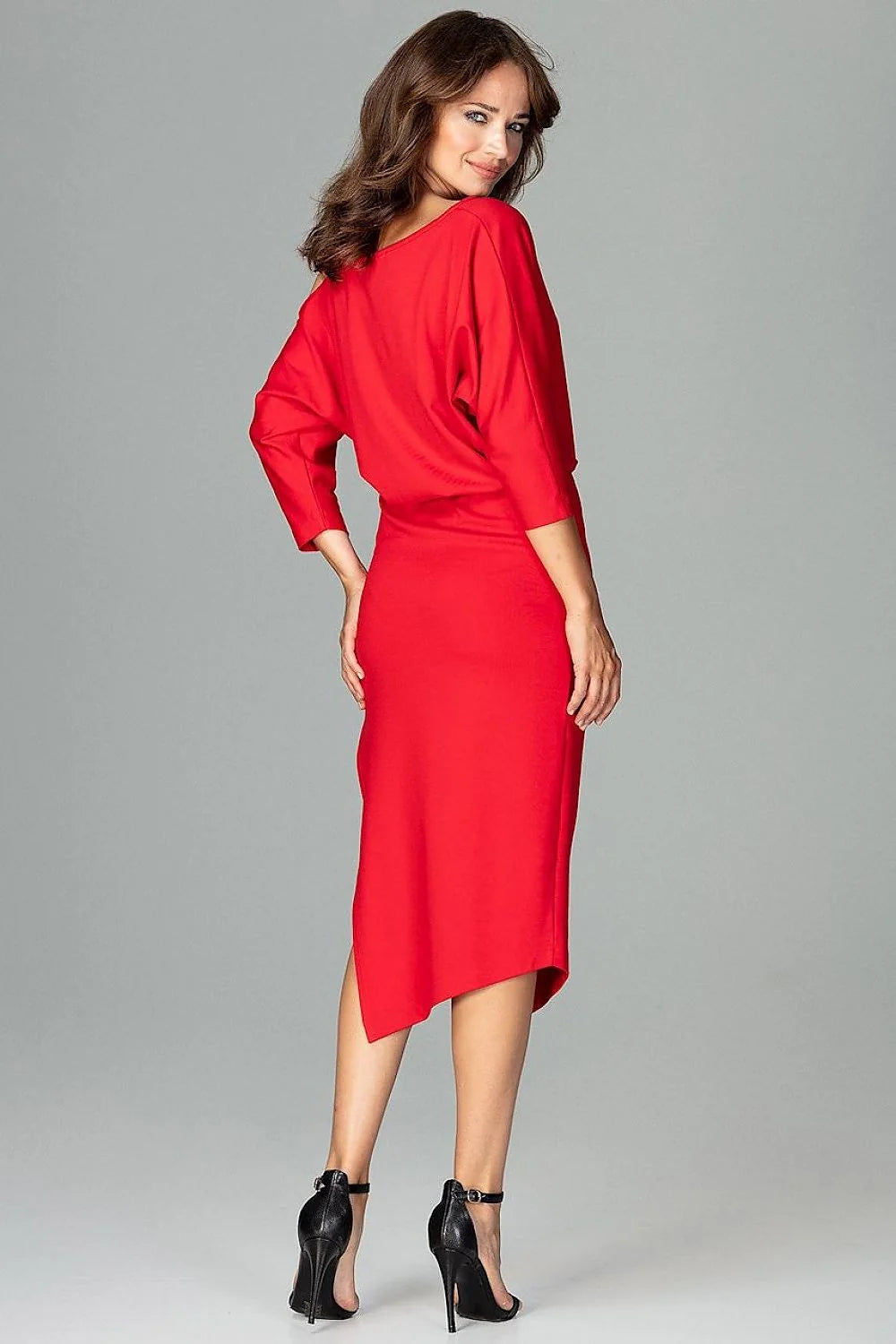 Robe soirée polyester moderne chic magenta manches ouvertes fente élégante silhouette occasions spéciales femme