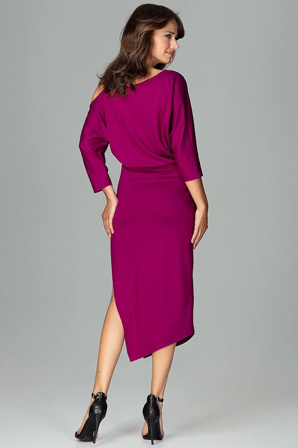 Robe soirée polyester moderne chic magenta manches ouvertes fente élégante silhouette occasions spéciales femme