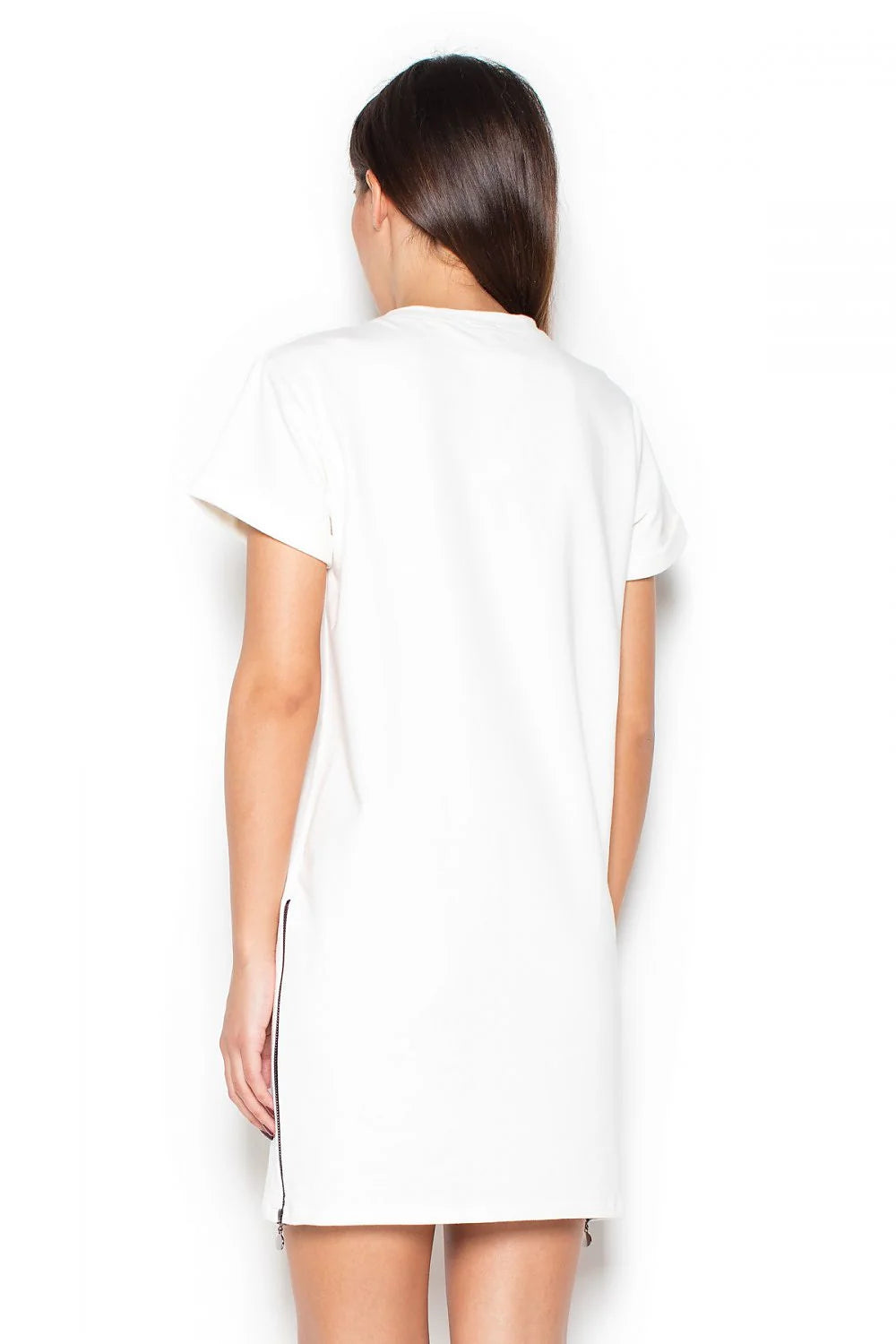 Robe t-shirt en coton jersey décontractée grise manches courtes fermeture éclair côté style moderne