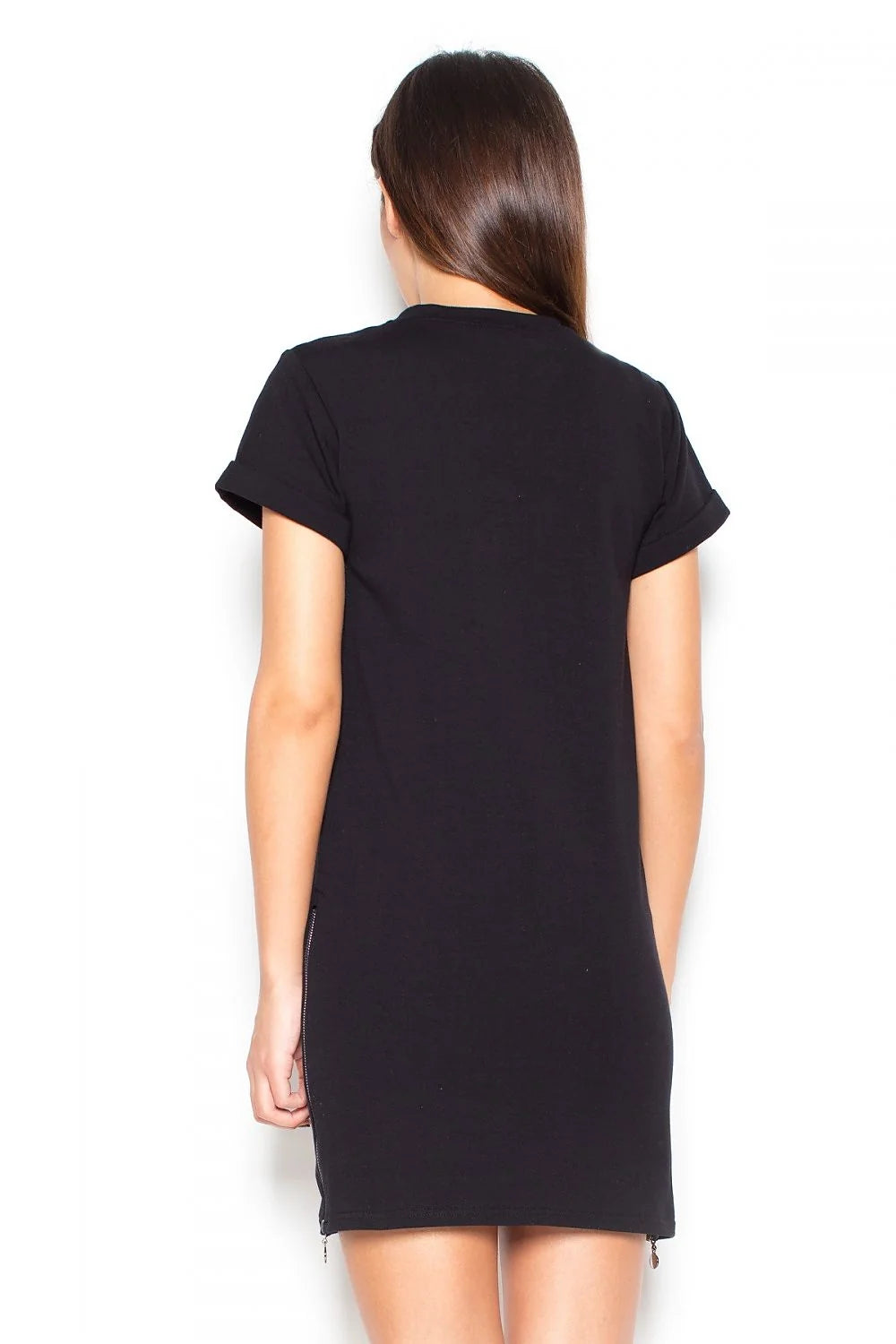 Robe t-shirt en coton jersey décontractée grise manches courtes fermeture éclair côté style moderne