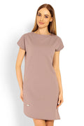 Robe t-shirt en coton taupe clair confort décontracté manches courtes col rond style quotidien