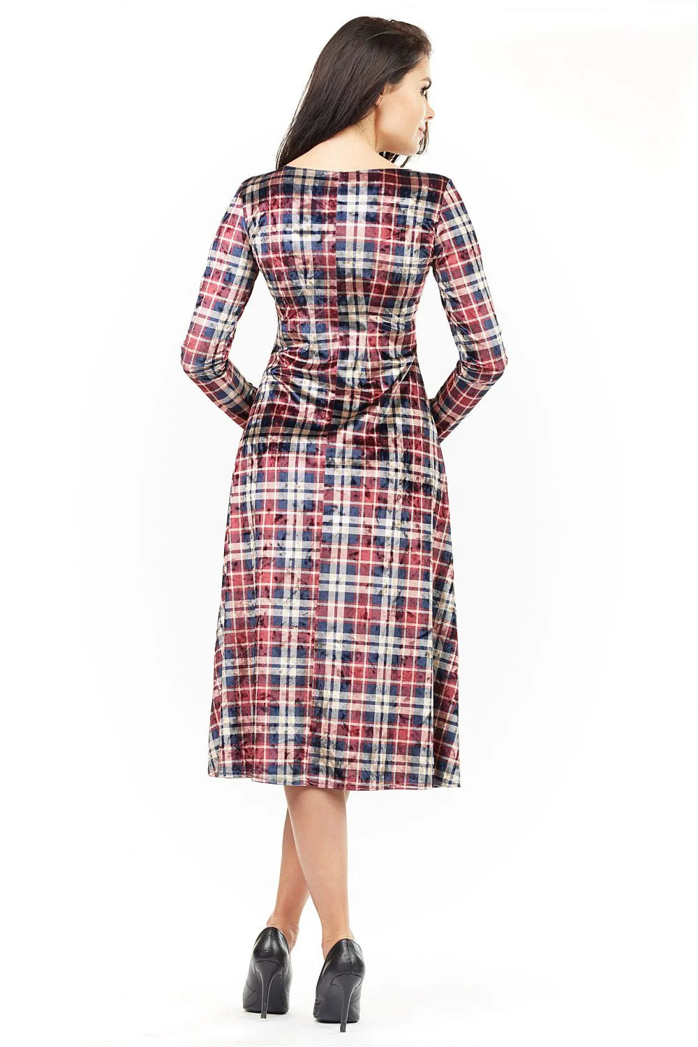 Robe tartan coton décontractée élégante manches longues mi-mollet carreaux classiques femmes style intemporel