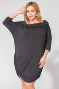 Robe tunique en jersey doux ample décontractée col bénitier manches longues pour look quotidien élégant