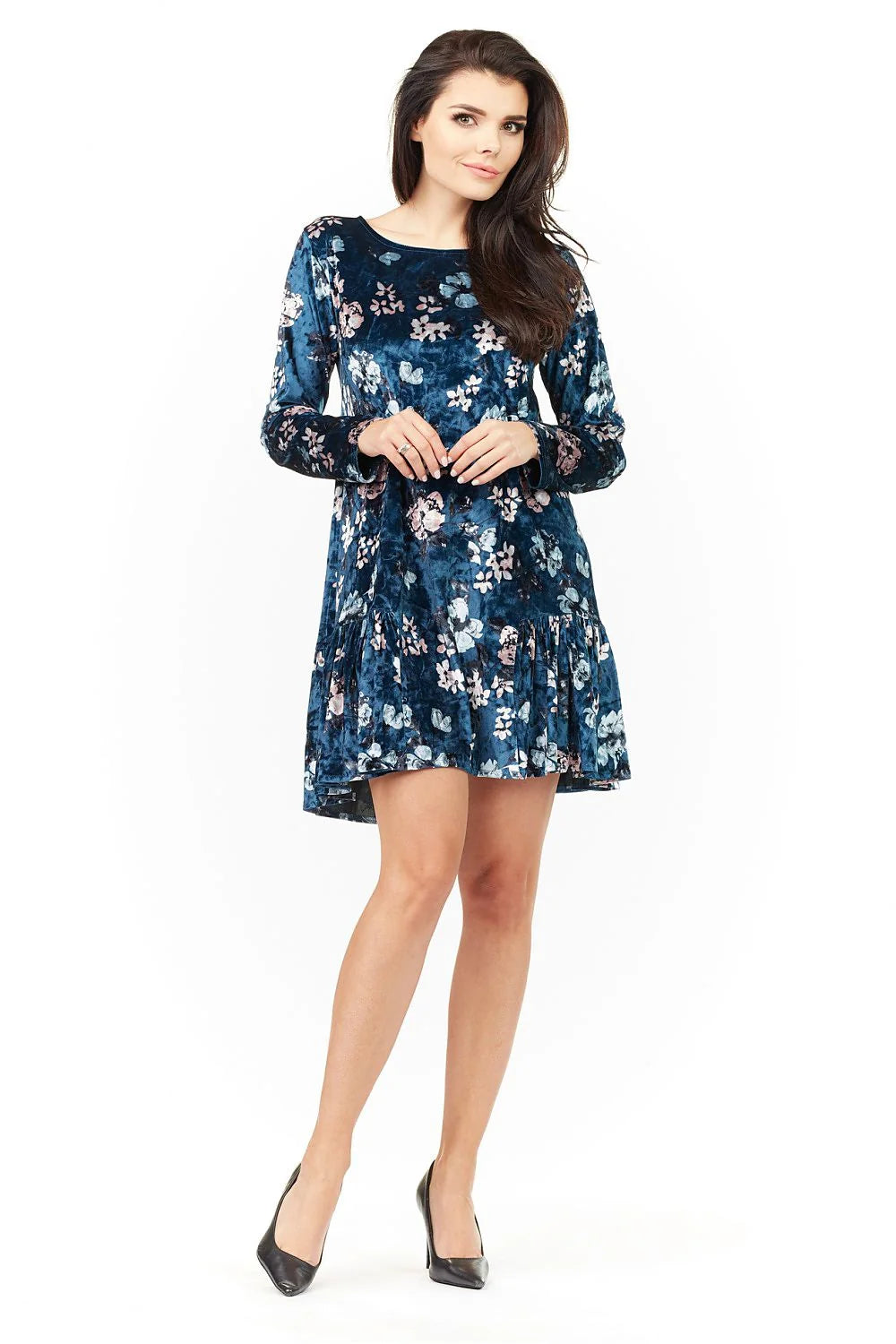 Robe velours à carreaux élégante et décontractée manches longues style chic pour femme moderne