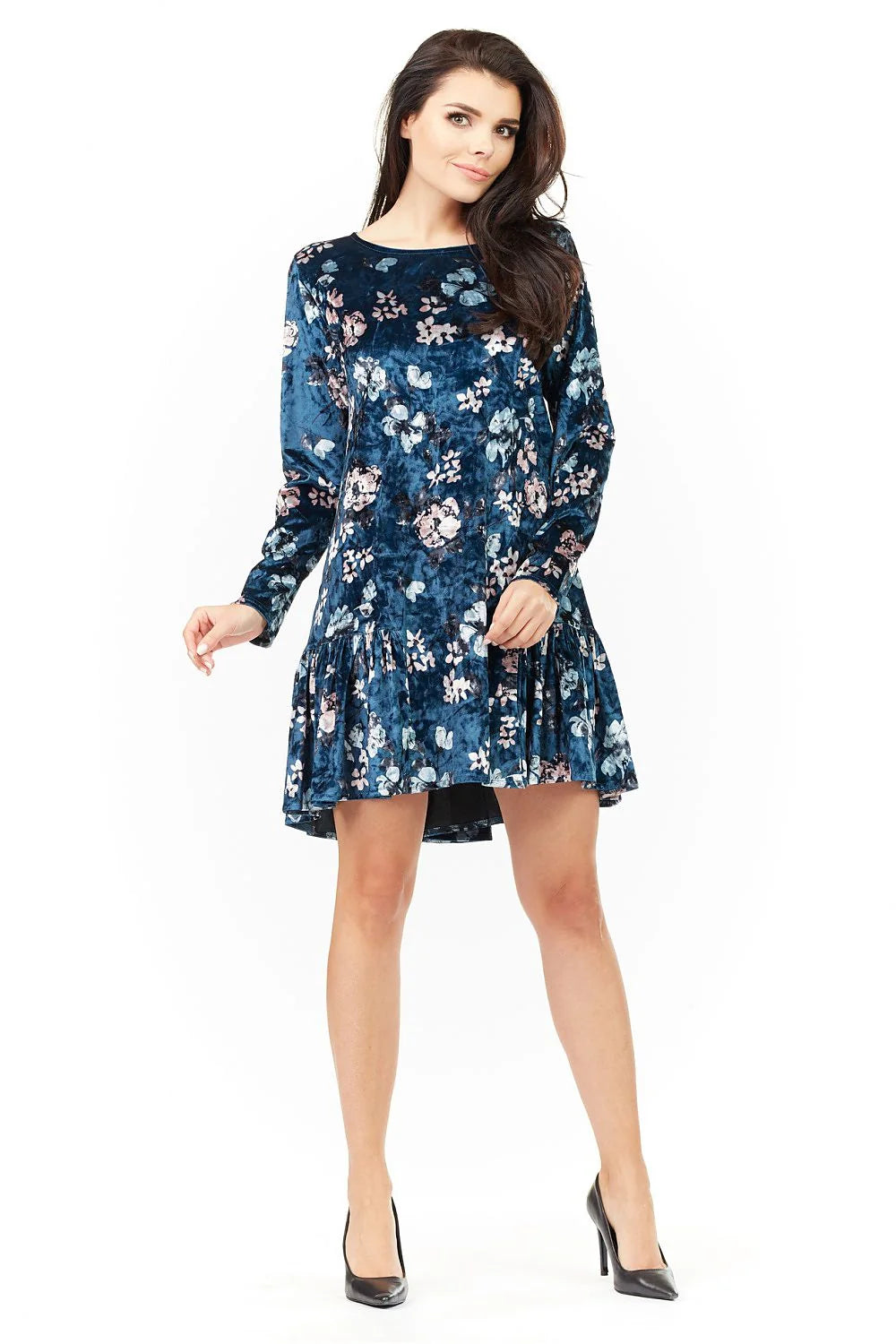 Robe velours à carreaux élégante et décontractée manches longues style chic pour femme moderne