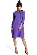 Robe violette en coton moderne avec nœud noir décontractée mi-longue pour mode féminine quotidienne