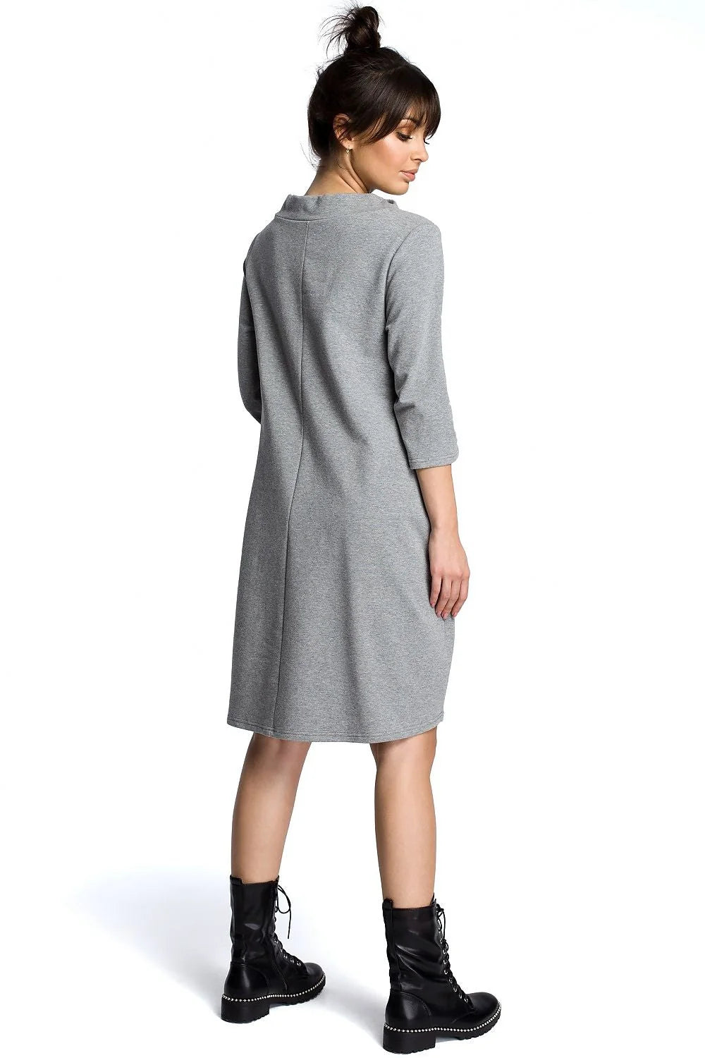 Robe violette en coton moderne avec nœud noir décontractée mi-longue pour mode féminine quotidienne
