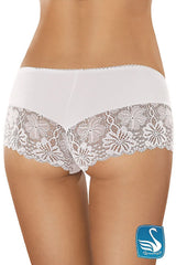 Shorty dentelle blanc romantique avec broderies florales, confort et élégance pour sublimer votre silhouette féminine
