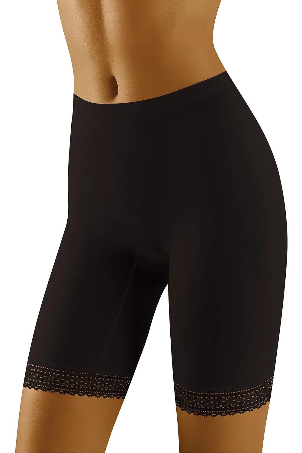 Shorty gainant en microfibre noir moderne pour silhouette sculptée avec dentelle élégante et confort quotidien