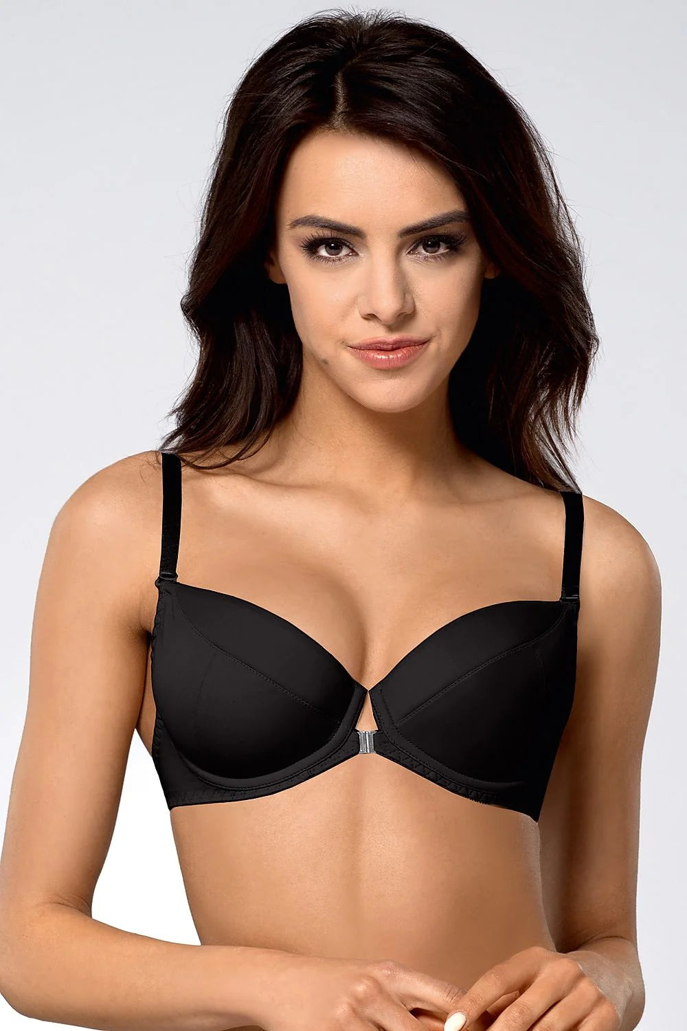 Soutien-gorge microfibre noir élégant avec fermeture frontale, bretelles ajustables pour un confort moderne optimal