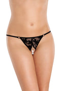 String en dentelle noire ouvert sexy et audacieux avec ornements perlés pour séduction ultime