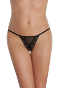 String en dentelle noire sexy avec motifs floraux transparents et détails strass pour séduction féminine
