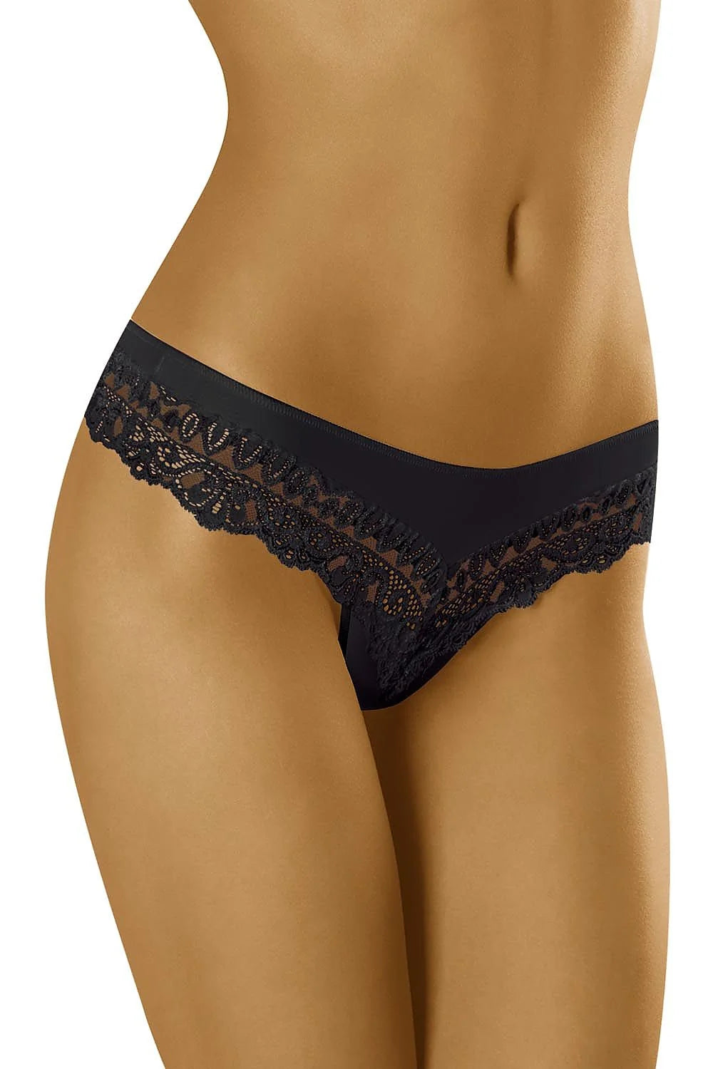 Strings en dentelle noire sexy et élégante pour une allure glamour et féminine assurée