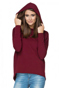 sweatshirt capuche bordeaux coton polyester mélangé coupe ample manches longues ourlet brut minimaliste polyvalent mi saison casual urbain