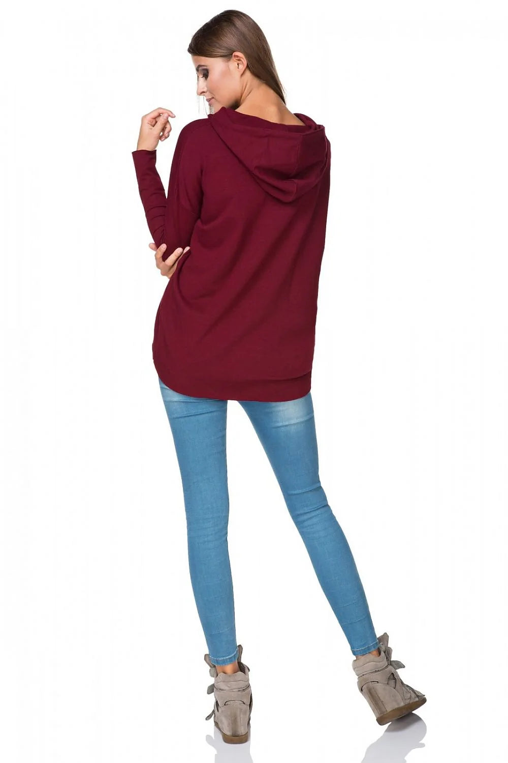 Sweat-shirt à capuche bordeaux en coton confortable et décontracté idéal pour moments détente