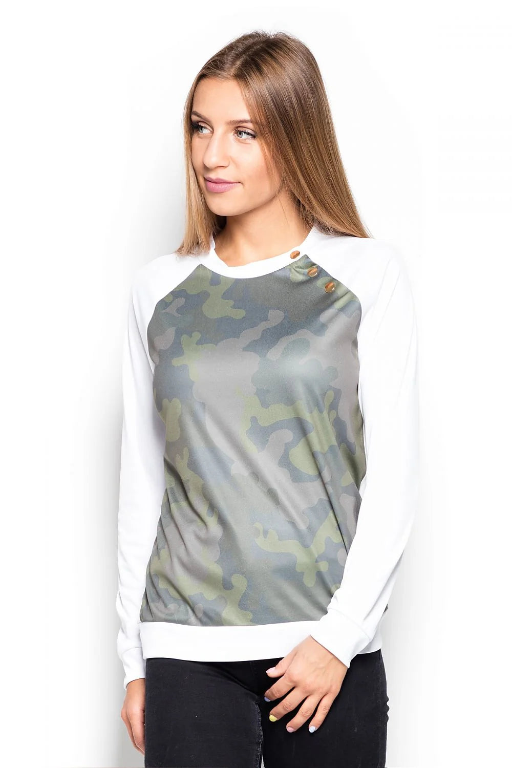 Sweat-shirt coton décontracté camouflage vert style sportif pour femmes tendance et confortable manches longues