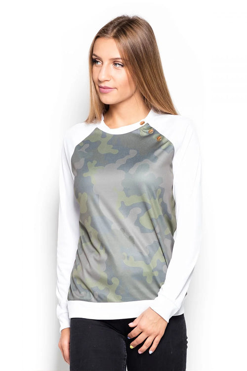 Sweat-shirt coton décontracté camouflage vert style sportif pour femmes tendance et confortable manches longues