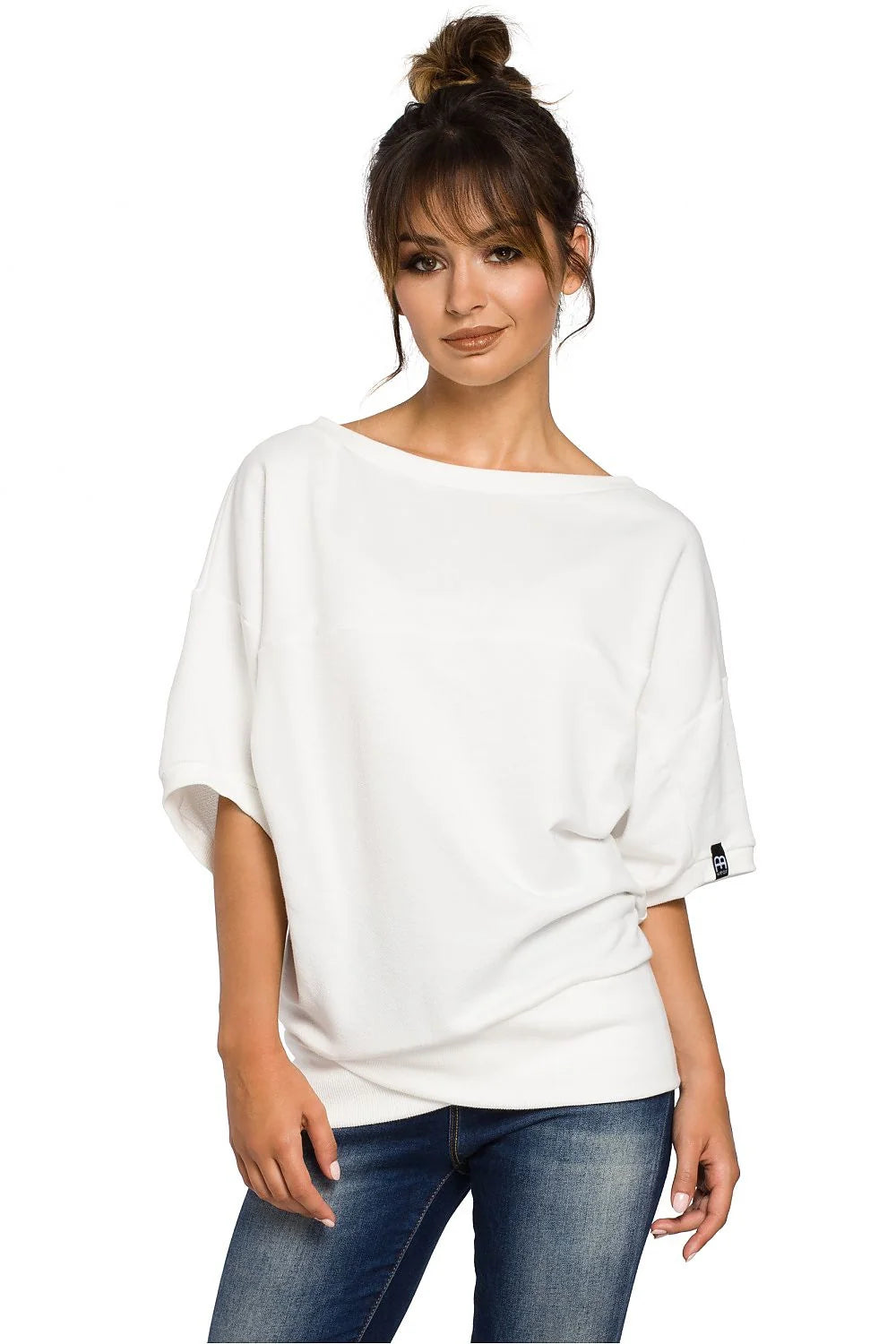 Sweat-shirt coton gris décontracté élégant coupe ample col bateau mode casual confortable femmes