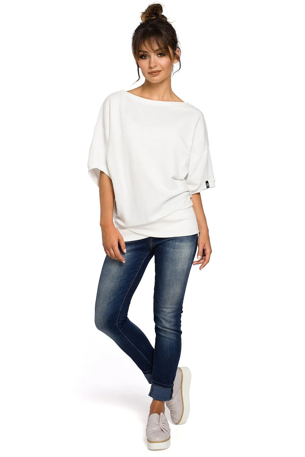 Sweat-shirt coton gris décontracté élégant coupe ample col bateau mode casual confortable femmes