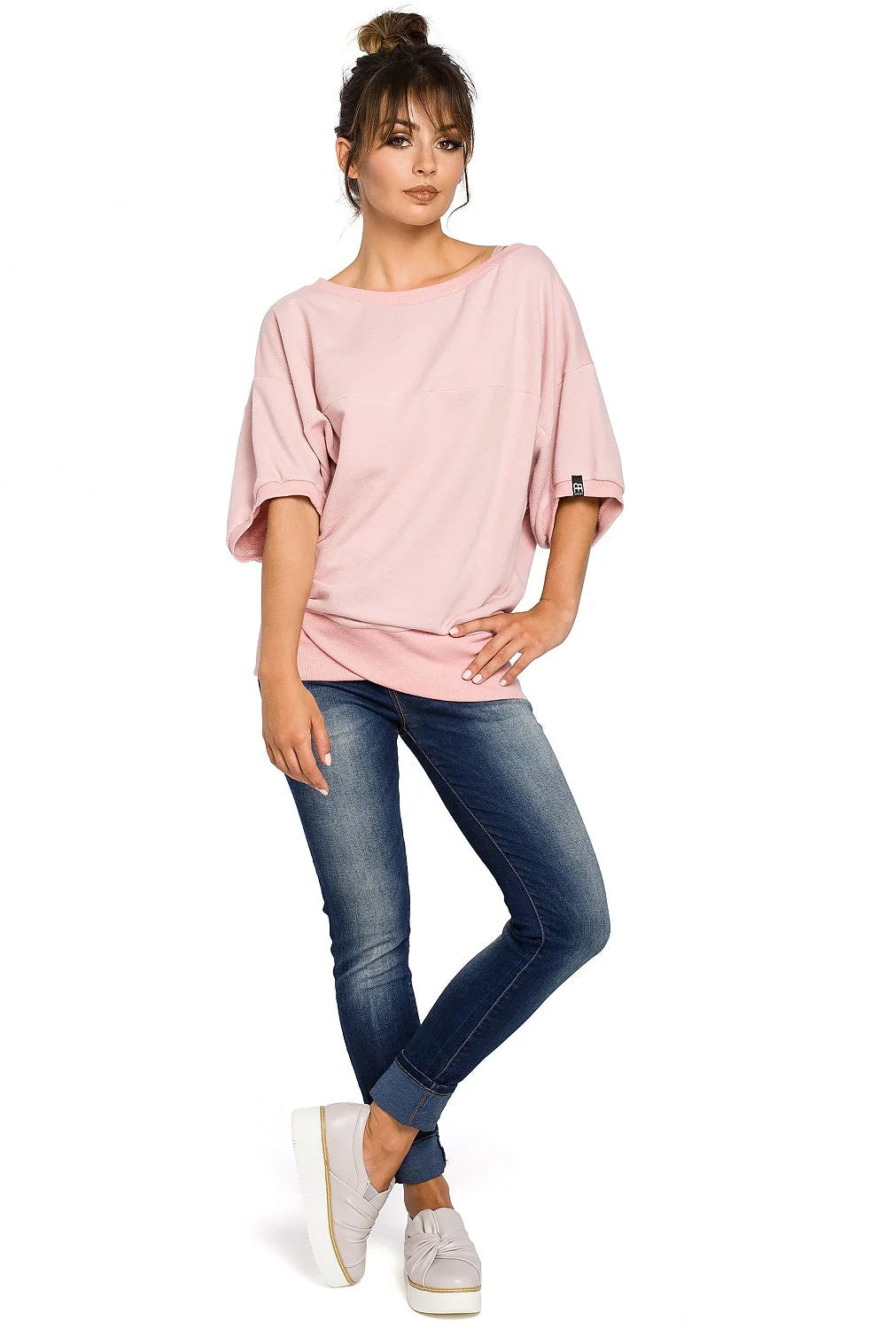 Sweat-shirt coton gris décontracté élégant coupe ample col bateau mode casual confortable femmes
