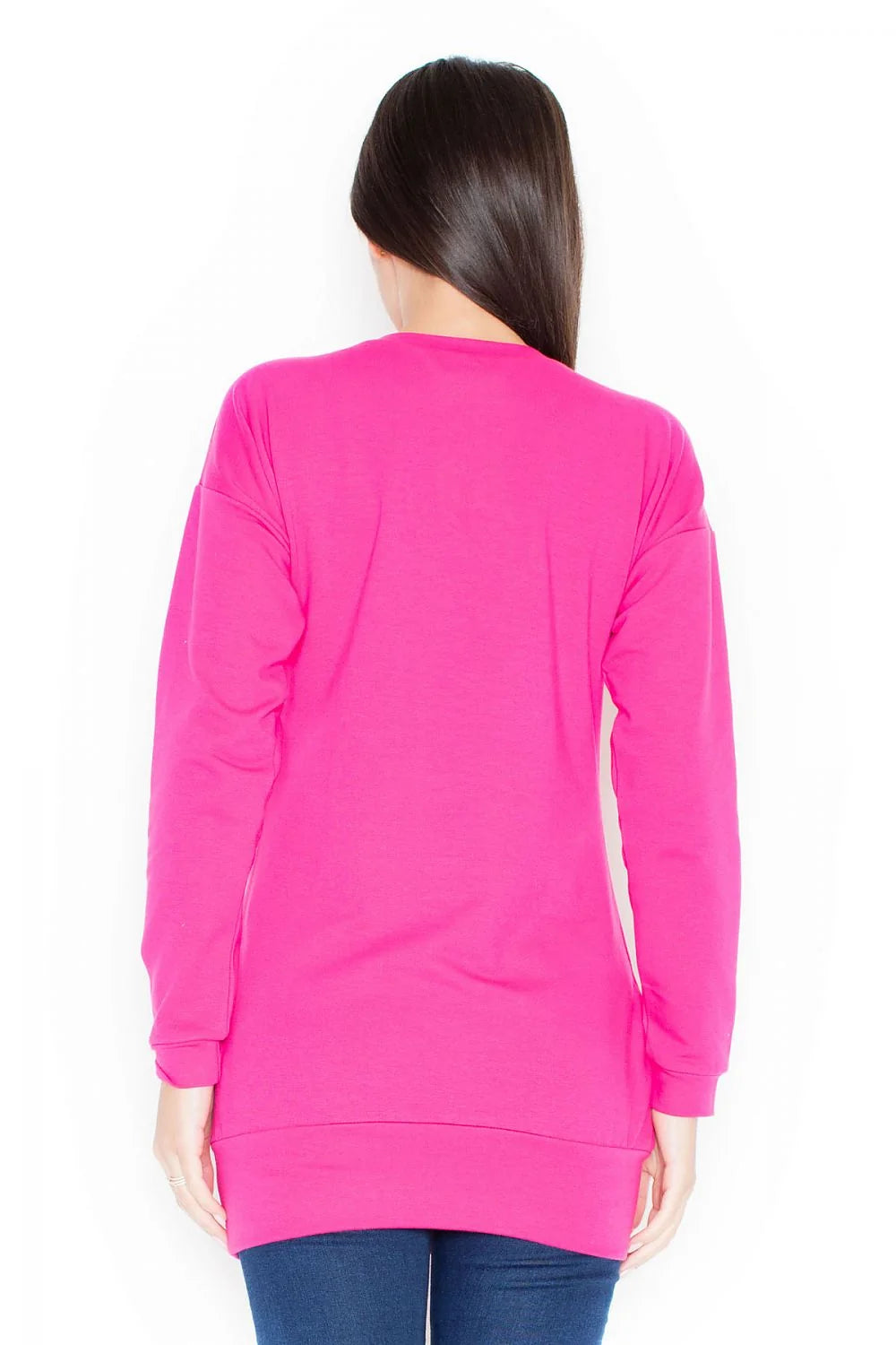 Sweatshirt coton décontracté rose vif manches longues Jean slim look confort moderne féminin casual