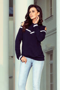 Sweatshirt en coton chic moderne bleu marine confort épaule ouverte pour femme élégante et décontractée