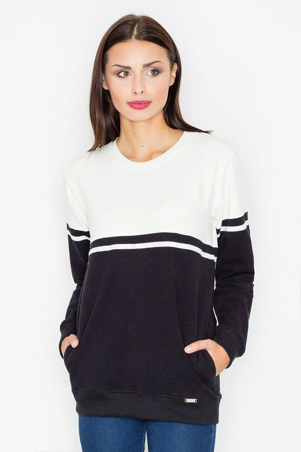 Sweatshirt en coton pour femme décontracté chic confortable à bandes blanches usage quotidien style casual