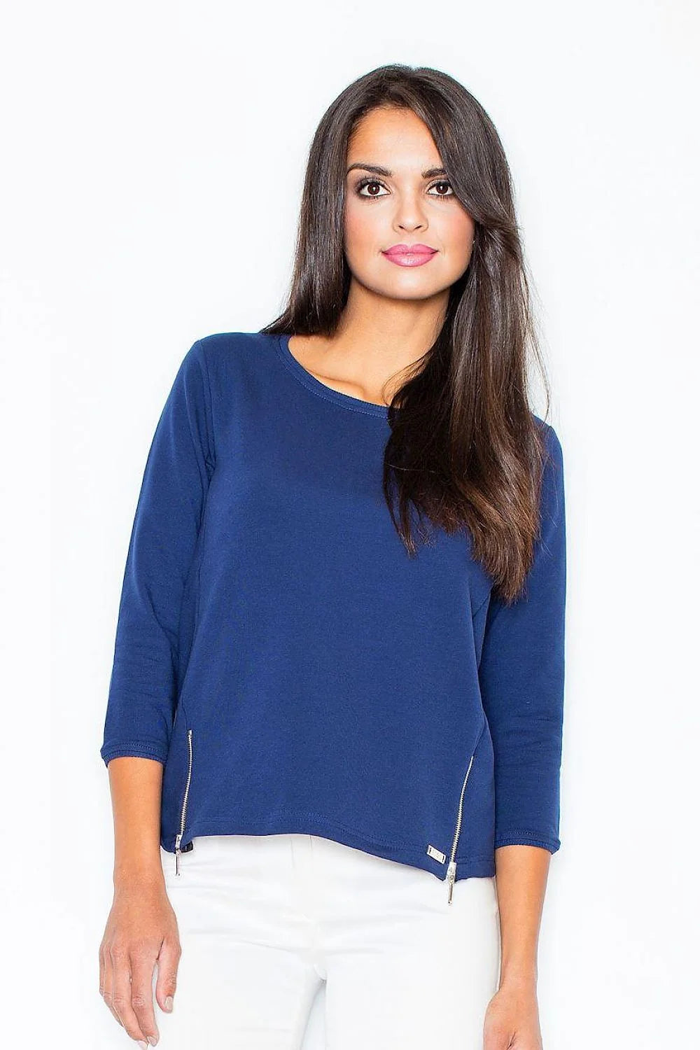 Sweatshirt Figl en coton gris clair avec manches longues zippées pour style confortable féminin casual