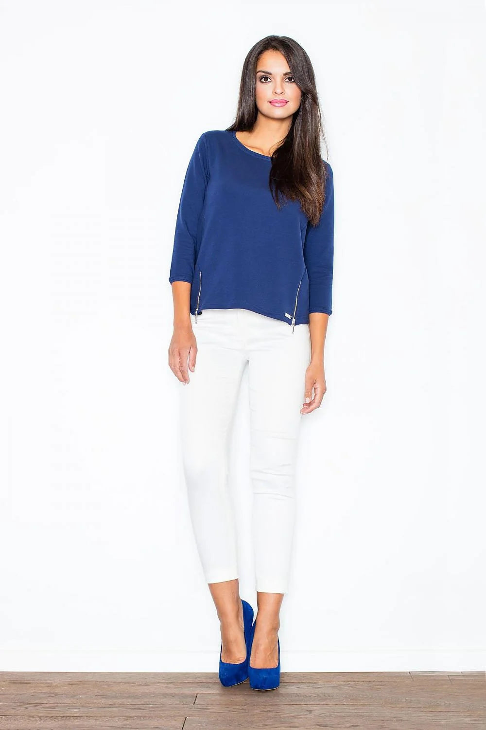 Sweatshirt Figl en coton gris clair avec manches longues zippées pour style confortable féminin casual