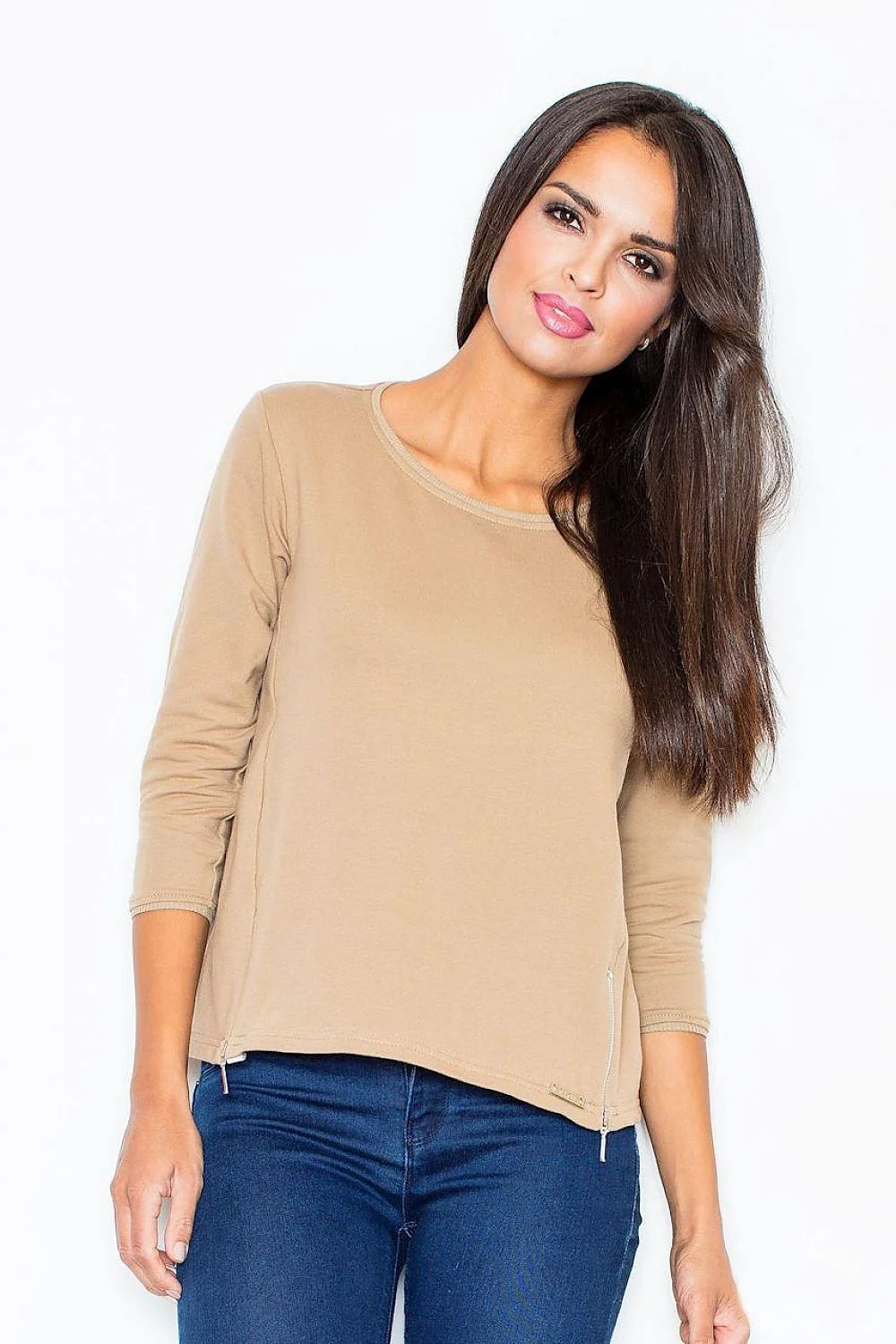 Sweatshirt Figl en coton gris clair avec manches longues zippées pour style confortable féminin casual