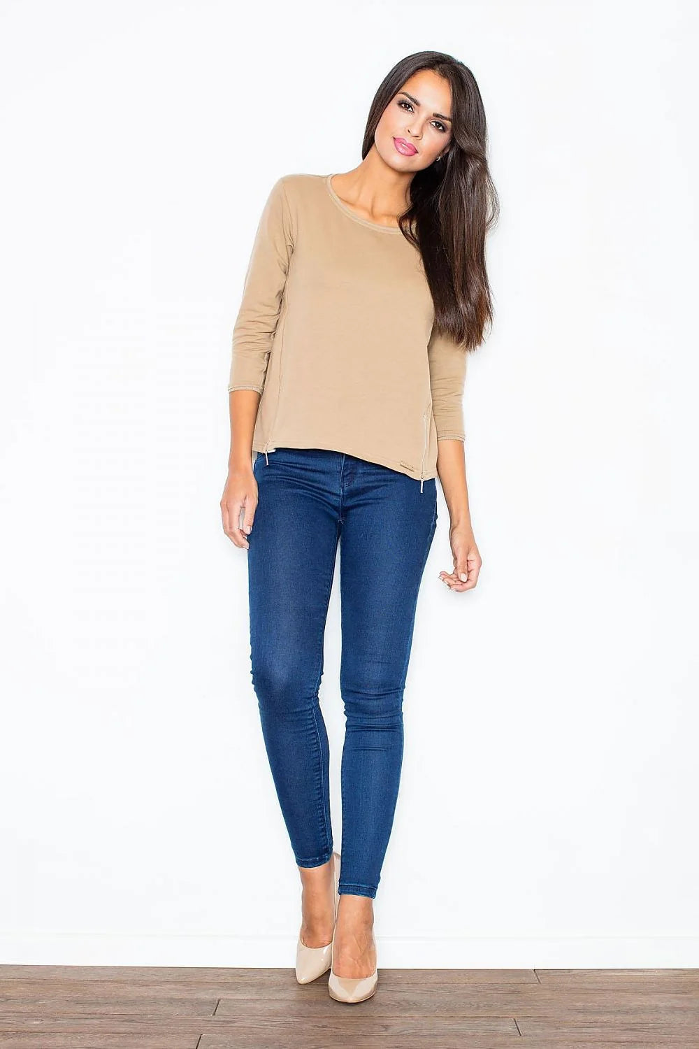 Sweatshirt Figl en coton gris clair avec manches longues zippées pour style confortable féminin casual