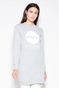Sweatshirt gris coton confort décontracté imprimé tendance manches longues col rond pour style casual chic