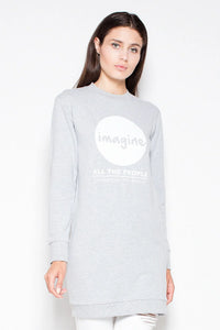 Sweatshirt gris coton confort décontracté imprimé tendance manches longues col rond pour style casual chic