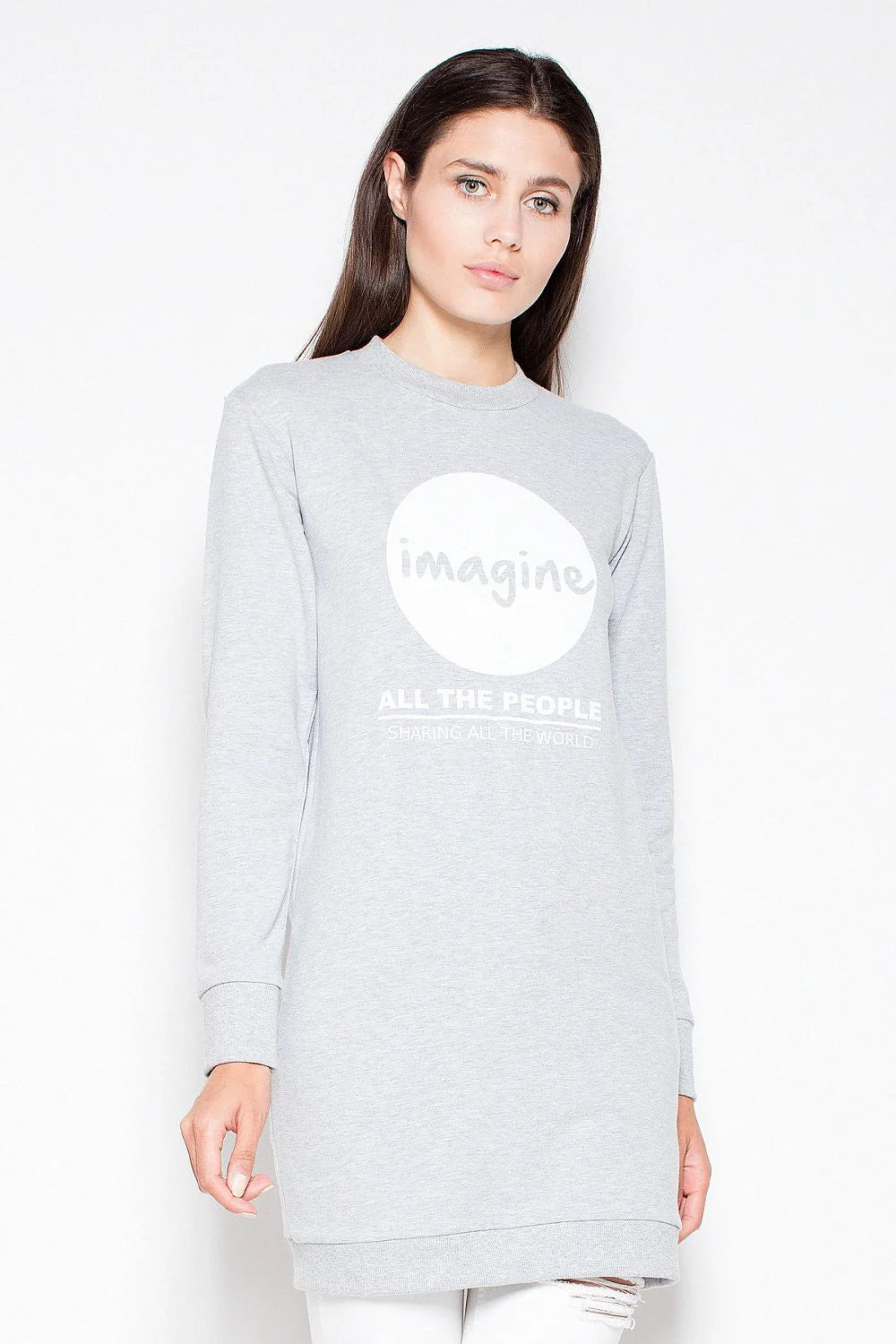 Sweatshirt gris coton confort décontracté imprimé tendance manches longues col rond pour style casual chic